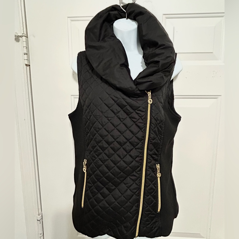 3 Marc New York Andrew Marc Black Quilted Zipper Puff Collard Women Vest
